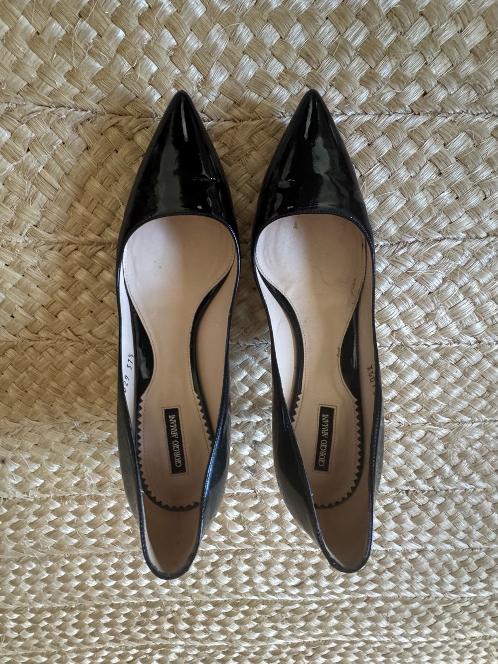 Giorgio Armani Black Patent Leather Pointed-Toe Heels